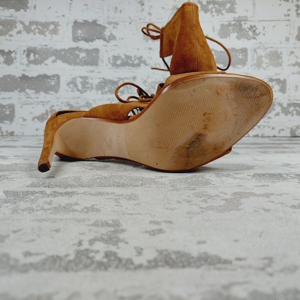 Zara Basic Collection Faux Suede Lace Up Heels F1030 - Picture 8 of 13